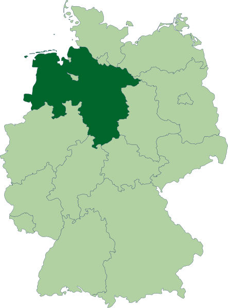 Localización de Baja Sajonia, Alemania.